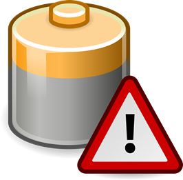 dvertencia de batería con nivel bajo y símbolo de alerta roja, indicando posible fallo o necesidad de reemplazo