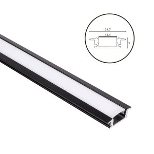 PERFIL CON ALAS PARA TIRA DE LED EN NEGRO, DIFUSOR OPALINO (PARA EMPOTRAR)