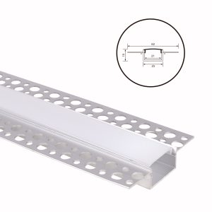 PERFIL DE ALUMINIO PARA TIRA LED CON DIFUSOR OPALINO A INSTALAR EN PLADUR